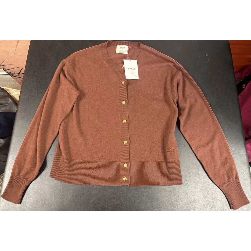 Bally Cashmere Cardigan With Leather Lining US 2